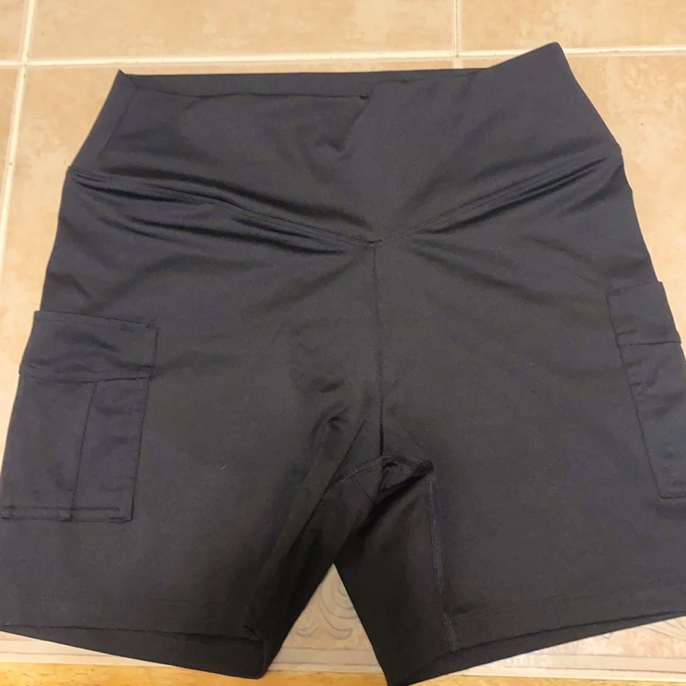 Pink cargo biker shorts